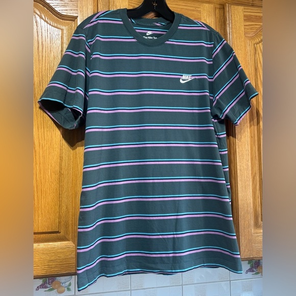 Nike Men's Dark Gray Pink and Teal Striped Short Sleeve T-Shirt Men’s Large EUC - Picture 5 of 7